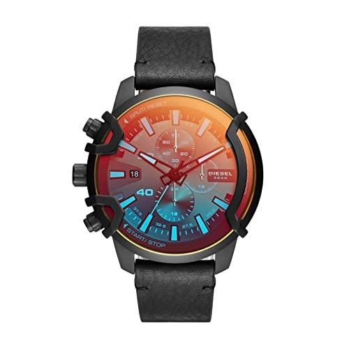 Diesel Men's Quartz Watch chronograph Display and Leather Strap, DZ4519, Black/black