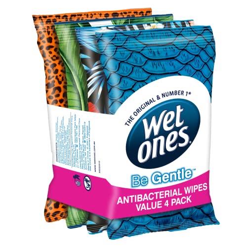 Wet Ones Be Gentle Sensitive Antibacterial Hand & Body wipes, Value pack (4 x 15) Fragrance and paraben free, Contains Aloe
