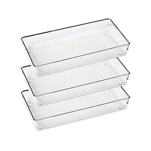3 Pack Clear Plastic Drawer Organizer Tray Cutlery Utensil Makeups Drawer Organizers 12" X 6"