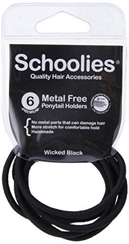 Schoolies Hair Accessories Metal Free Ponytail Holders 6 Pieces, Wicked Black