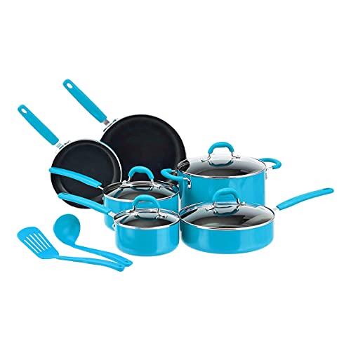 Amazon Basics Aluminum NS 12pc Turquoise cookware set, 12 piece