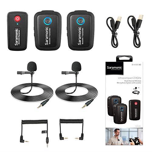 Saramonic Blink500 B2 Ultracompact 2.4GHz Dual-Channel Wireless Lavalier Microphone for Camera DSLR Android iOS Phone Video Microphone -Great for Interview Podcast Live Stream Vlog