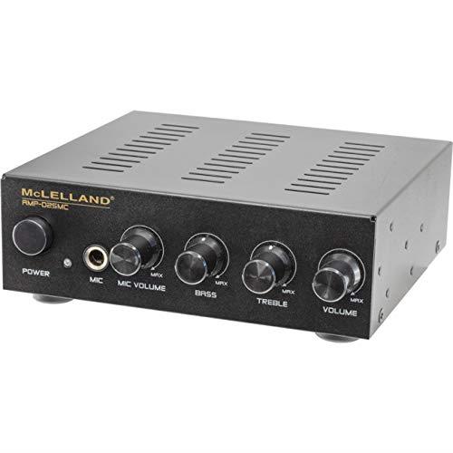 AMP-D25MC MCLELLAND 2Ch Amp with Mic Input Mixes Two Audio Input Sources Together Mixes Two Audio Input Sources Together, Stereo and Mono/Bridge Modes