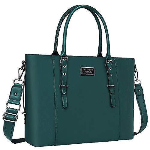 MOSISO PU Leather Laptop Tote Bag for Women (15-16 inch), Deep Teal