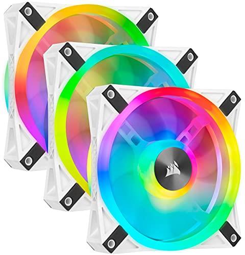 Corsair CO-9050104-WW iCUE QL120 RGB, 120 mm RGB LED PWM Fans (102 Individually Addressable RGB LEDs, Speeds Up to 1,500 RPM, Low-Noise) Triple Pack with iCUE Lighting Node CORE Included - White
