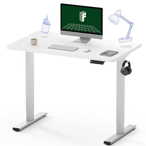 FLEXISPOT EN1 Electric Small Standing Desk 100cm Adjustable Height Desk for Bedroom Whole-Piece Desk Ergonomic Memory Controller White Table (White Frame + 100cm White Top, 2 Packages)…