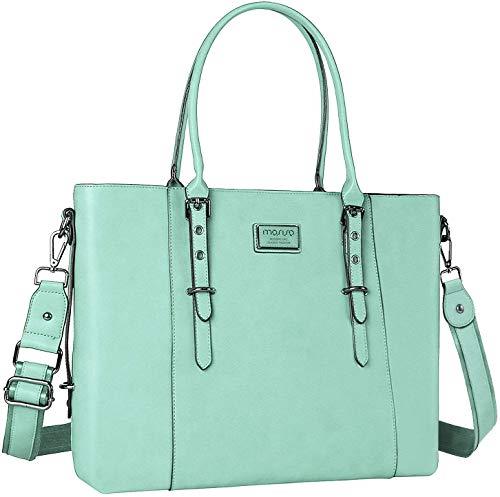 MOSISO PU Leather Laptop Tote Bag for Women (17-17.3 inch), Mint Green