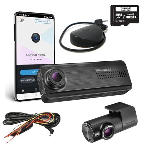 Thinkware F200PRO Dash Cam Full 1080p Front and Rear Car Camera Dashcam - Super Night Vision, Includes 32GB SD Card, GPS, Plug & Play and Hardwire Lead for Battery Safe Parking Mode - Android/iOS App