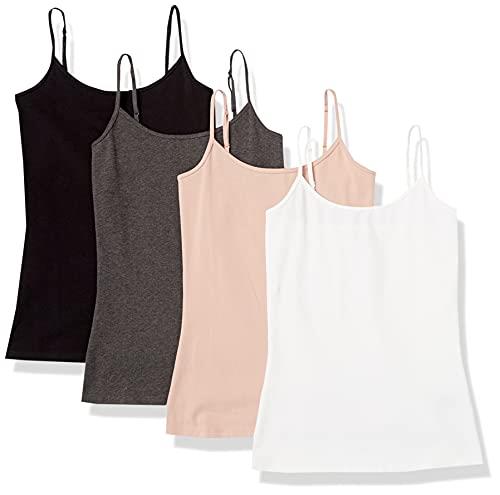 Amazon Essentials Women's Slim-Fit Camisole, Pack of 4, Pink/Grey/Black, X-Large