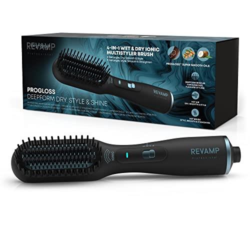 Revamp Progloss Deepform Ceramic Straightening Brush - Hair Brush & Straightener in One, Suitable for Wet or Dry Hair, Ceramic Coated & Enriched with Valuable Oils
