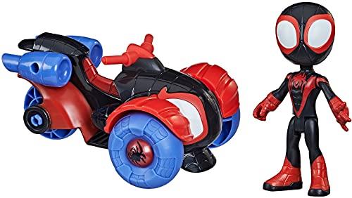 Marvel - Spidey and His Amazing Friends - Miles Morales and Techno-Racer - 4inch Figure and Vehicle - Inspired by Spiderman Show - Action Figure - Toys for Kids - Boys and Girls - F1941 - Ages 3+