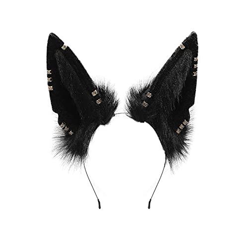 Gothic Plush Furry Wolf Ears Headband Animal Cosplay Halloween Costume Accessories, Black, One size