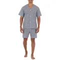 Fruit of the Loom Men's Broadcloth Short Sleeve Pajama Set, Navy/White Check, X-Large