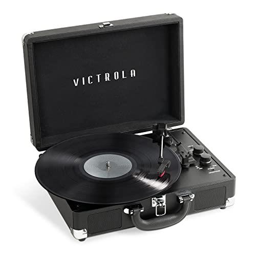 Victrola Journey+ Premium 3-Speed Bluetooth Suitcase Record Player with Built-in Stereo Speakers, Supports RCA Output, Aux-in, Black