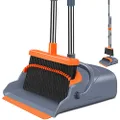 kelamayi Broom and Dustpan Comb Set for Home Super Long Handle,Upright Standing Dustpan for Home Room Kitchen Office Lobby Outdoor Floor Use(Gray & Orange)