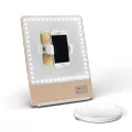 Riki Skinny Smart Vanity Mirror with HD LEDs, Magnifying Mirror Attachment, Phone Holder and Bluetooth Control (5X Magnification, Champagne Gold)