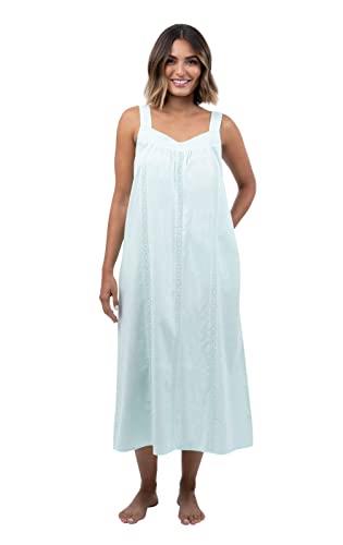 The 1 For U Women Nightgown - Sleeveless Nightgowns for Women, Meghan 100% Cotton Gown, Sea Glass, X-Small