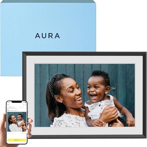 Aura Carver WiFi Digital Picture Frame | The Best Digital Frame for Gifting | Send Photos From Your Phone | Quick, Easy Setup in Aura App | Free Unlimited Storage | Gravel with White Mat, AF900-MBLK