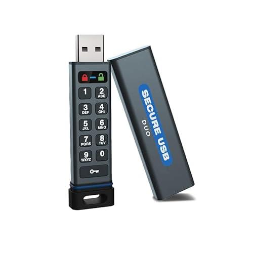 SecureData SecureUSB Duo 64GB Hardware Encrypted USB 3.0 Flash Drive FIPS 140-2 Level 3 Unlock via Keypad or Phone app TAA Compliant, CJIS, HIPAA, CMMC, GDPR Compliant, Works with Mac and Win Free AV