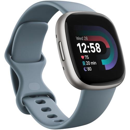 Fitbit Unisex Adult Versa 4, Waterfall Blue/Platinum Smartwatch, Waterfall Blue/Aluminium in Platinum, One Size