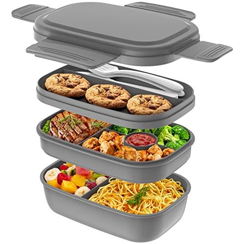 Bento Box Adult Lunch Box,3 Stackable Bento Lunch Containers for Adults/Kids, Modern Minimalist Design Bento Box with Utensil Set, Leak-Proof Lunchbox Bento Box for Dining Out, Work, Picnic, School