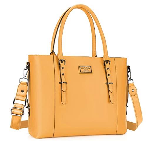 MOSISO PU Leather Laptop Tote Bag for Women (15-16 inch), Mustard Yellow