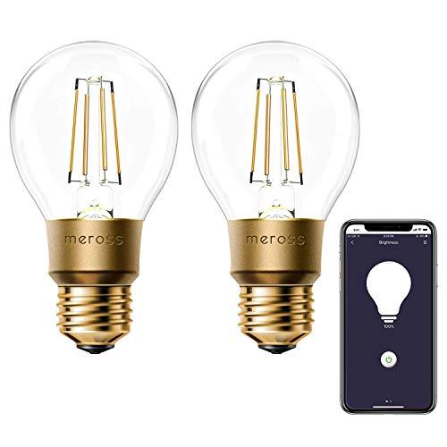 Smart Vintage Light Bulb Meross WLAN Light Bulb Dimmable LED Lamp Smart Edison Retro Lamp Warm White Compatible with Alexa, Google Assistant and SmartThings E27 A19, 60 W Equivalent