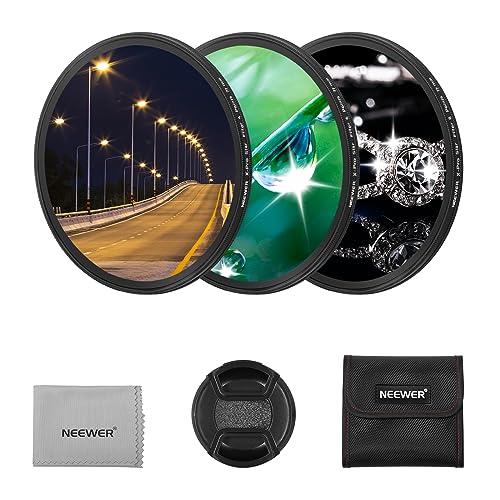 NEEWER 3PCS 77mm Star Filters, Adjustable Cross Screen Star Effect Filter (4, 6, 8 Points) with Ultra Slim Aluminum Alloy Frame, HD No Dark Corners with Double Sided Nano Coatings