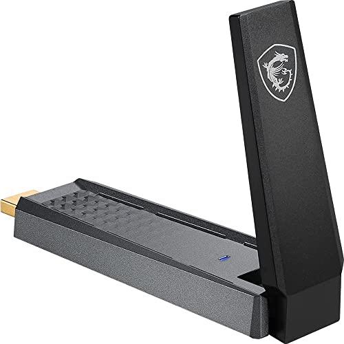 MSI AX1800 WiFi 6 Dual-Band USB Adapter - WLAN up to 1800 Mbps (5GHz, 2.4GHz Wireless), USB 3.2 Gen 1 Type-A, MU-MIMO, Adjustable Antenna, Beamforming, WPA3 - Wired Bracket Included