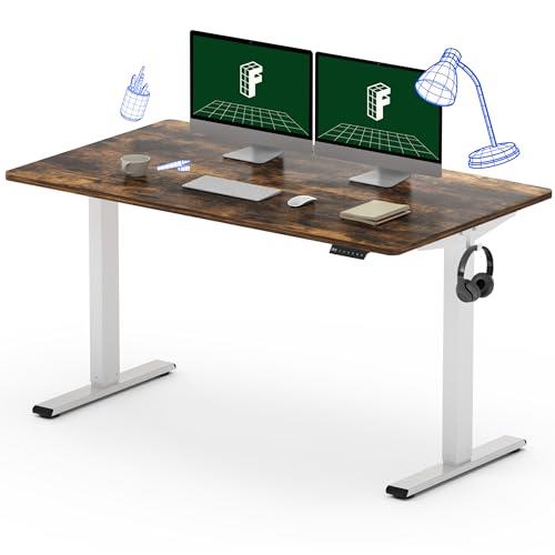 FLEXISPOT EN1 Electric Stand Up Desk 140×70cm Whole-Piece Desktop Ergonomic Memory Controller Height Adjustable Standing Desk (White Frame + 140cm Rustic Brown Desktop, 2 Packages)…