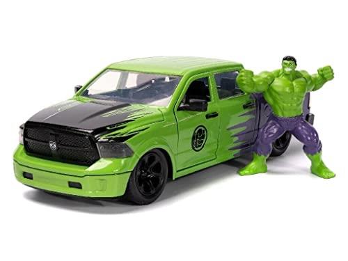 Jada Toys Marvel Avengers - 2014 Dodge Ram 1500 Pickup 1:32 Scale Diecast Model Cars with Hulk Set, Green/Purple