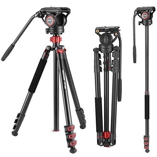 NEEWER 72" Fluid Head Video Tripod Monopod, Aluminum Alloy QR Plate Compatible with DJI RS Gimbal Manfrotto, 360° Pan & +90°/-70° Tilt for DSLR Camera Camcorder, Max Load 17.6lb/8kg, TP72A