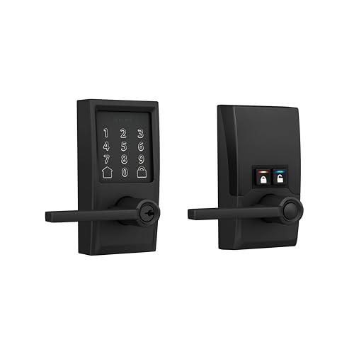 Schlage FE789WBCEN622LAT Encode Century WiFi Latitude Lever Smart Keyless Entry Touchscreen Door Lock, Matte Black