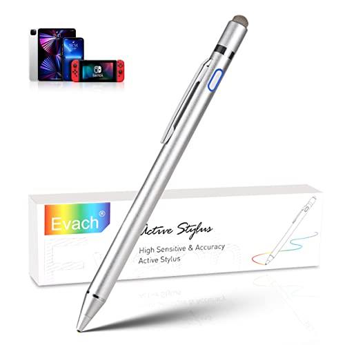 Evach Active Stylus Digital Pencil with 1.5mm Ultra Fine Tip Pen for iPad/iPhone/Samsung/HP/Dell/ASUS Tablets, Drawing Stylus Pen on Touch Screens,Grey