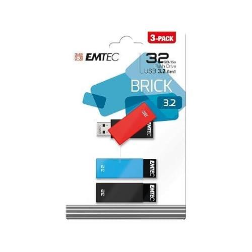 Emtec C350 32GB USB 3.1 Memory Storage Stick 3-Pieces, Blue/Red/Green