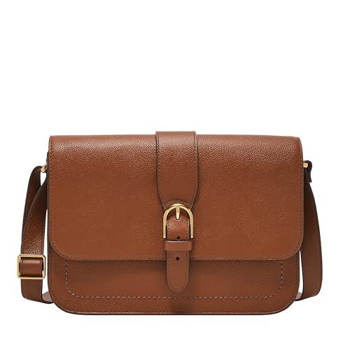 Fossil Women's Zoey Leather Large or Small Flap Crossbody Purse Handbag, Brown Large, Large