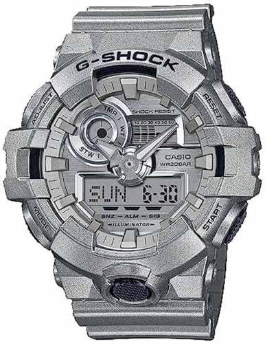 G SHOCK DUO FORGOTTEN FUTURE W/TIME, ALARM, S/W, 20M WR METALLIC SILVER FACE, RESIN BAND