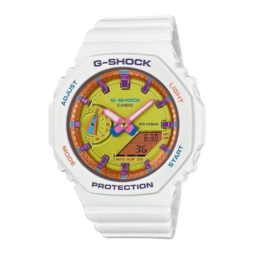 G SHOCK MID SIZE ANA BRIGHT SUMMER CARBON CORE, W/TIME, S/W, 200M GREEN FACE, WHITE RESIN BAND