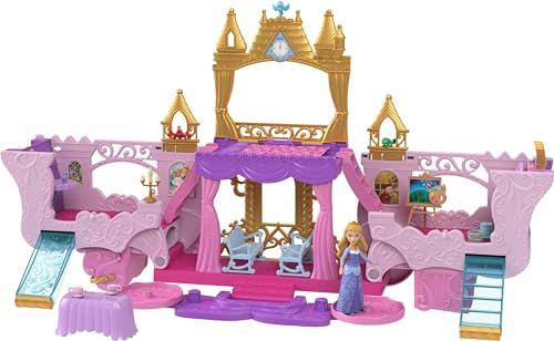 Mattel Disney Princess Carriage to Castle Transforming Playset with Aurora Small Doll, 3 Levels, 6 Play Areas, 4 Figures, Furniture & Accessories