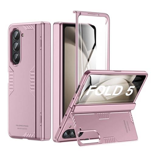 Phone Case for Samsung Z-Fold-5: [Hidden Kickstand][Wireless Charging] Slim Hinge Protection Lightweight Stand Case with Screen Protector- Protective Cover for Galaxy Fold 5 5G 2023 (Rose Gold)