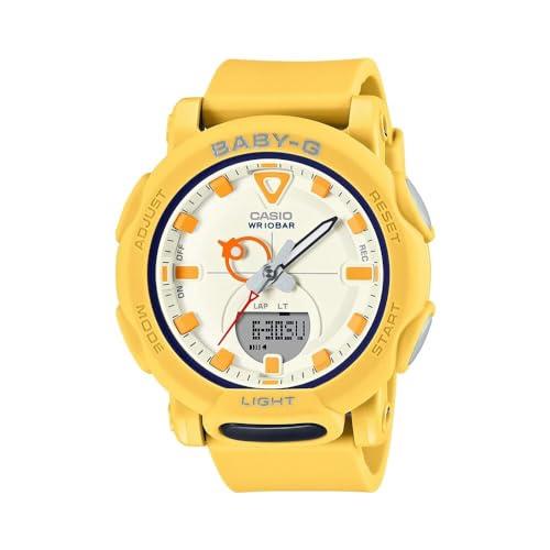 BABY G DUO RETRO POP OUTDOOR DUAL TIME, ALARM, STOPWATCH, 100M WATER RESISTANT WHITE FACE, YELLOW RESIN BAND