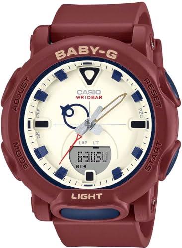 BABY G DUO RETRO POP OUTDOOR DUAL TIME, ALARM, STOPWATCH, 100M WATER RESISTANT WHITE FACE, BURGUNDY RESIN BAND