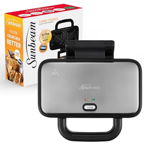 Sunbeam Turbo Crunch 2-Slice Toastie Maker | Turbo Button For Extra Crispy Toasties & Jaffles, Extra Height Hinge No Slide Sandwich Maker, Durable Easy Clean Cooking Plates, Stainless Steel GRM2100SS