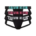 Calvin Klein Men's Intense Power Cotton Jock Strap, Black Bodies with White/Fuchsia Fedora/Atlantis Logo Waist Bands, X-Large (Pack of 3)
