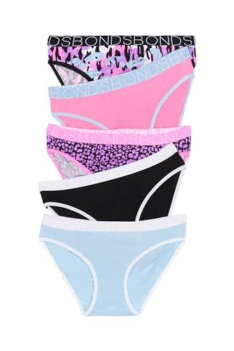 Bonds Girls' Underwear Bikini Brief, Leopard/Animal Purp Multi (5 Pack), 4/6
