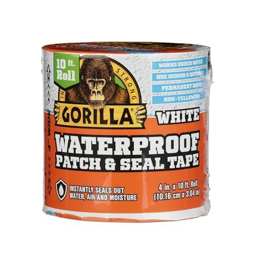 Gorilla Waterproof Patch and Seal Tape, 10cm x 3m, Permanent Bond, Indoor and Outdoor, White, (Pack of 1), GG113477