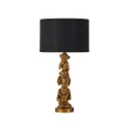 Lexi Lighting Sage Three Wise Monkey Table Lamp, Polyresin Base with Gold Finish, Black Fabric Drum Lampshade, Overall Height 52cm, Unique Creative Bedside Desk Lamp with Inline On/Off