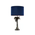 Lexi Lighting Palmer Table Lamp, Pewter Resin Fixture Base with Two Monkeys Unique Creative Design, Overall Height 51cm, Round Blue Cloth Shade Bedside Lamp for Bedroom Study Living Room Indoor Space