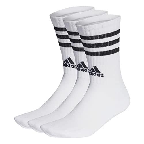 adidas Performance 3-Stripes Cushioned Crew Socks 3 Pairs, White, M