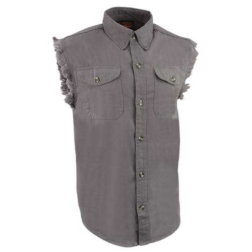 Milwaukee Leather DM4004 Men's Gray Lightweight Sleeveless Denim Shirt - Small